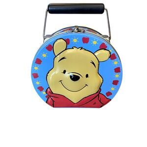 Vintage Disney Winnie the Pooh Round Metal Lunch Box Tin
